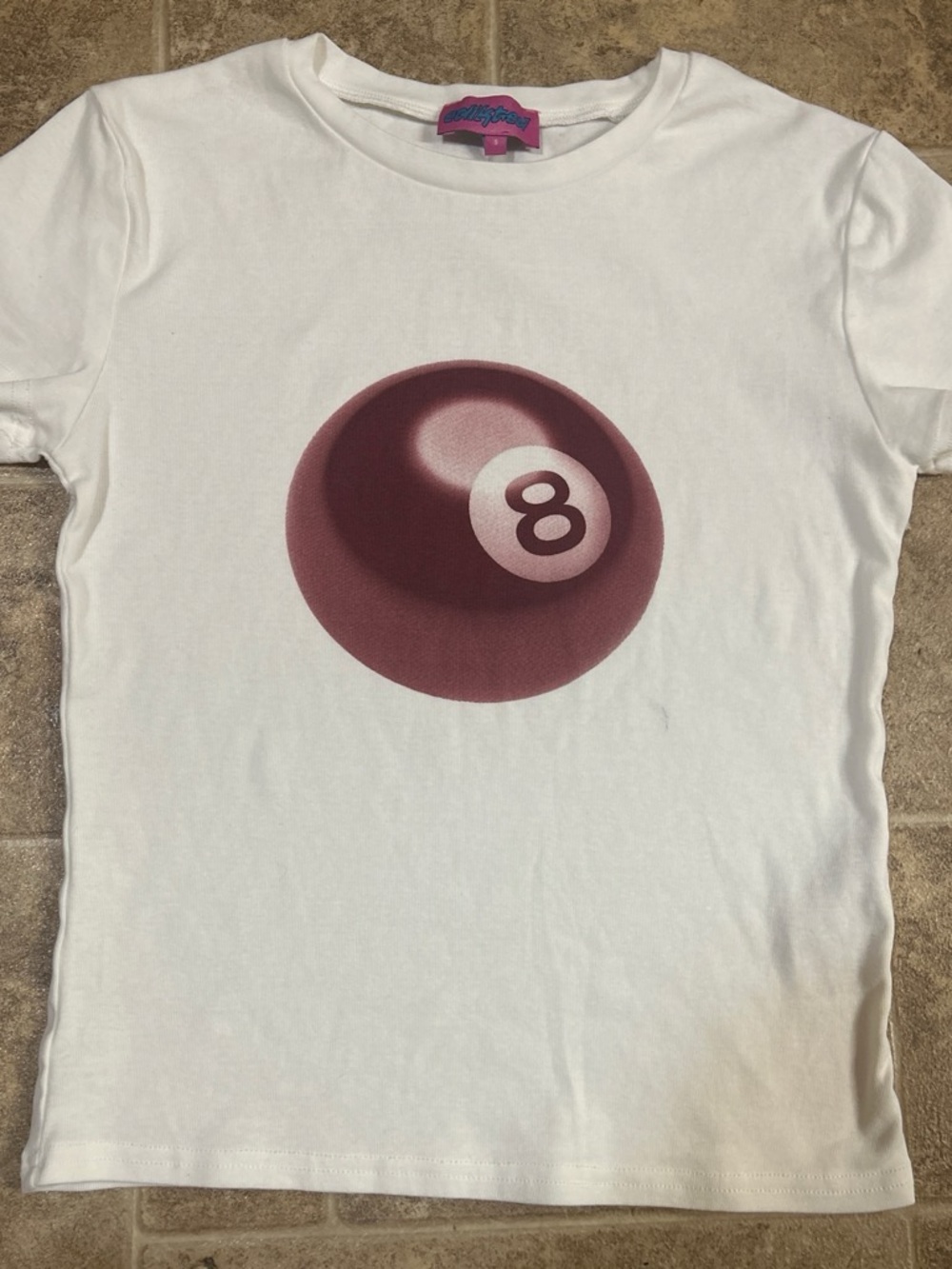 White Graphic Tee with Burgundy/red 8-Ball